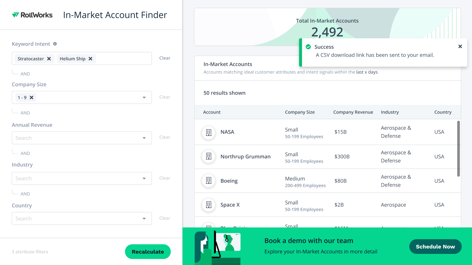 Success modal in the In-Market Account Finder experience