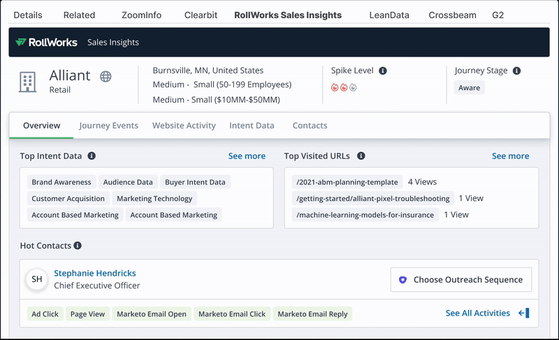 Animated demonstration of the finished Sales Insights product experience